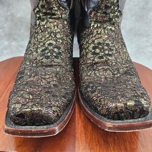 Yadira Women's Cowboy Boots US‎ 10.5 Leather Laced Western Brown Gold Glitter